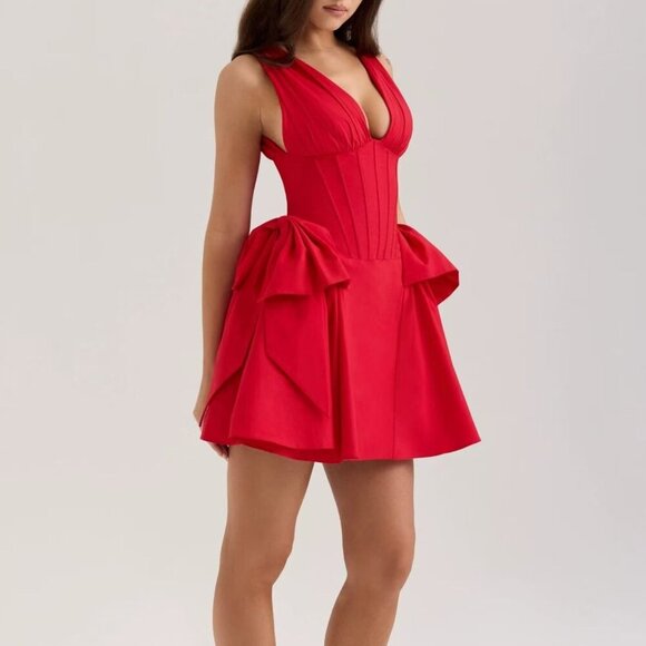 Colorful Couture Dresses & Skirts - Bow V-Neck Sleeveless Mini Dress | New Formal Zipper Boned Dress